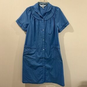 VTG Sears Comfort Coat Womens Night Gown Dress Size M Blue Short Sleeve Granny